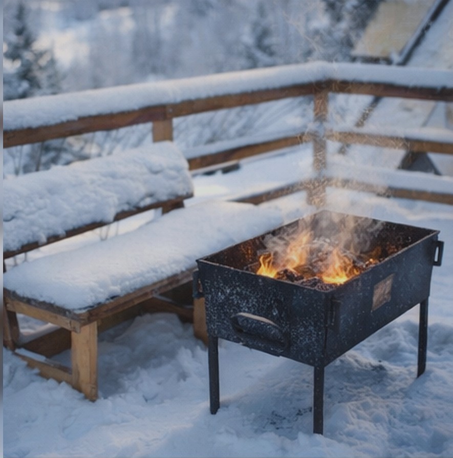 Новогодний мангал и зимний вечер — база отдыха «Тишина», Куса, Южный Урал